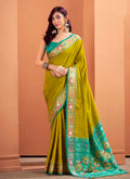 Olive Green and Teal Blue Silk Patola Saree