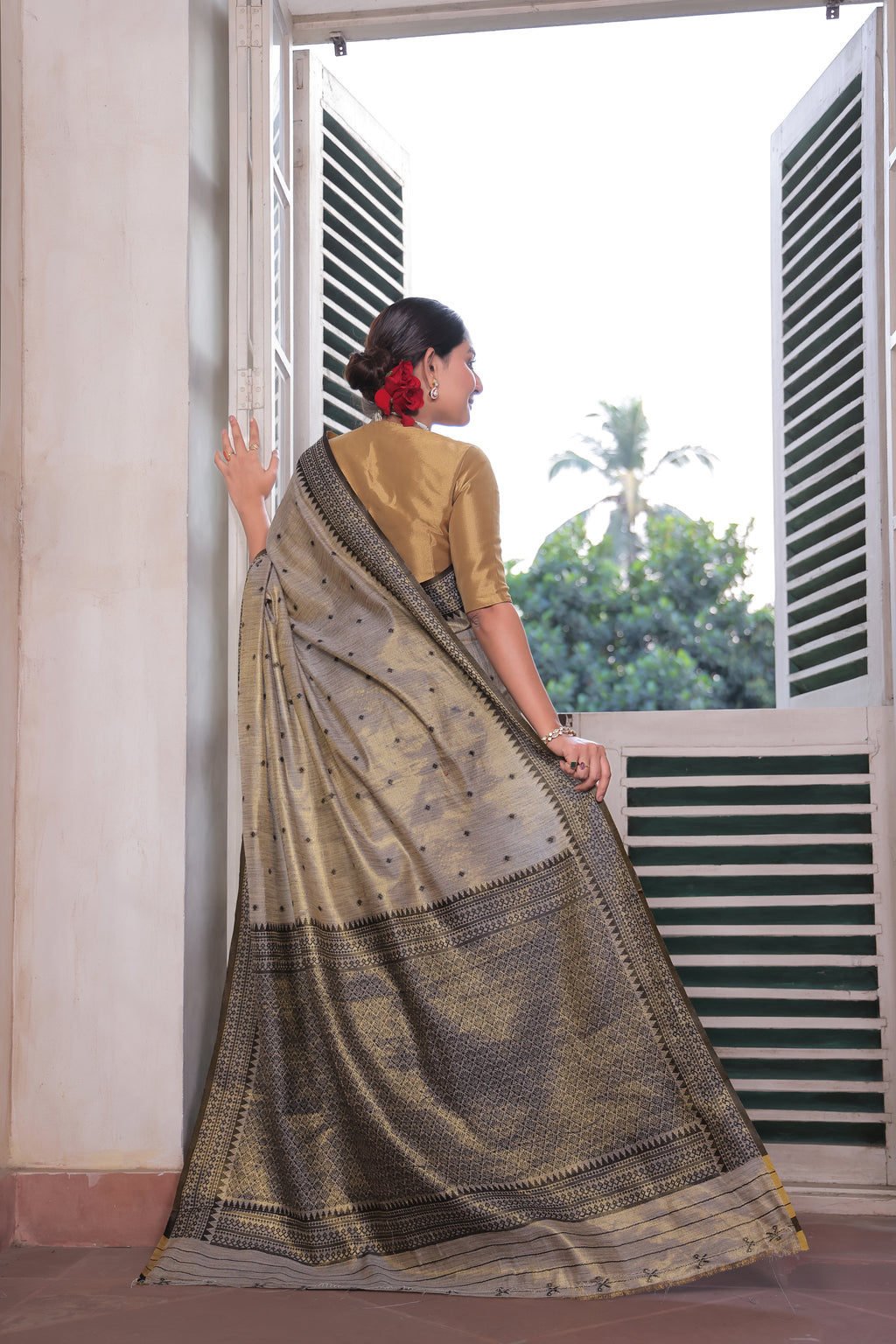 The Ash Gray Tussar Tissue Silk