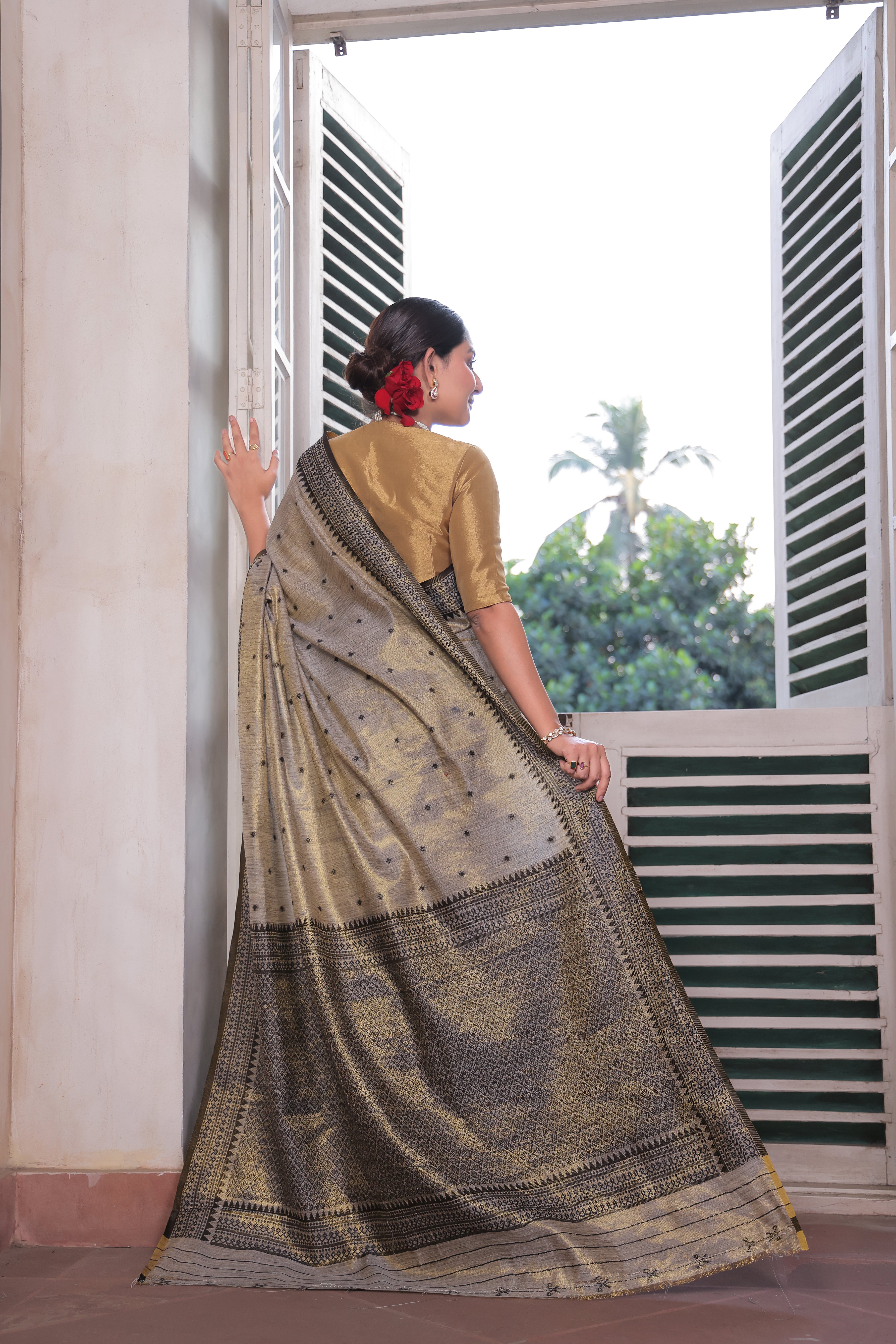 The Ash Gray Tussar Tissue Silk