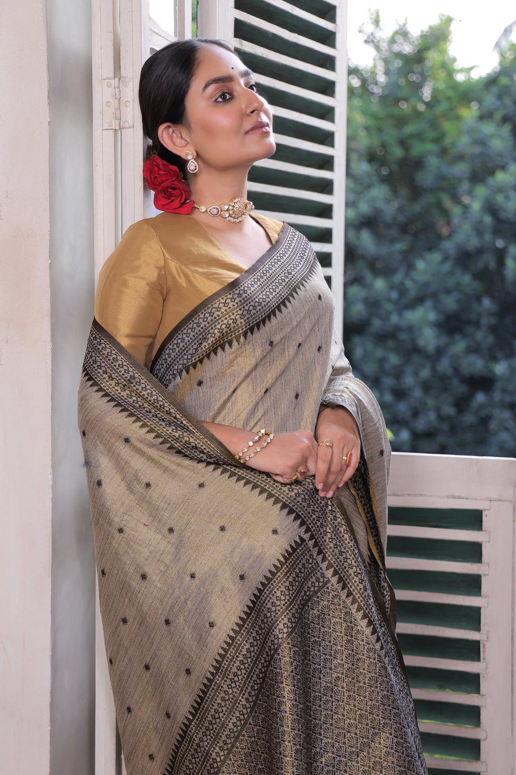 The Ash Gray Tussar Tissue Silk