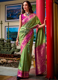 Dual-Tone Pistachio Green & Magenta Pink Banarasi Silk Saree