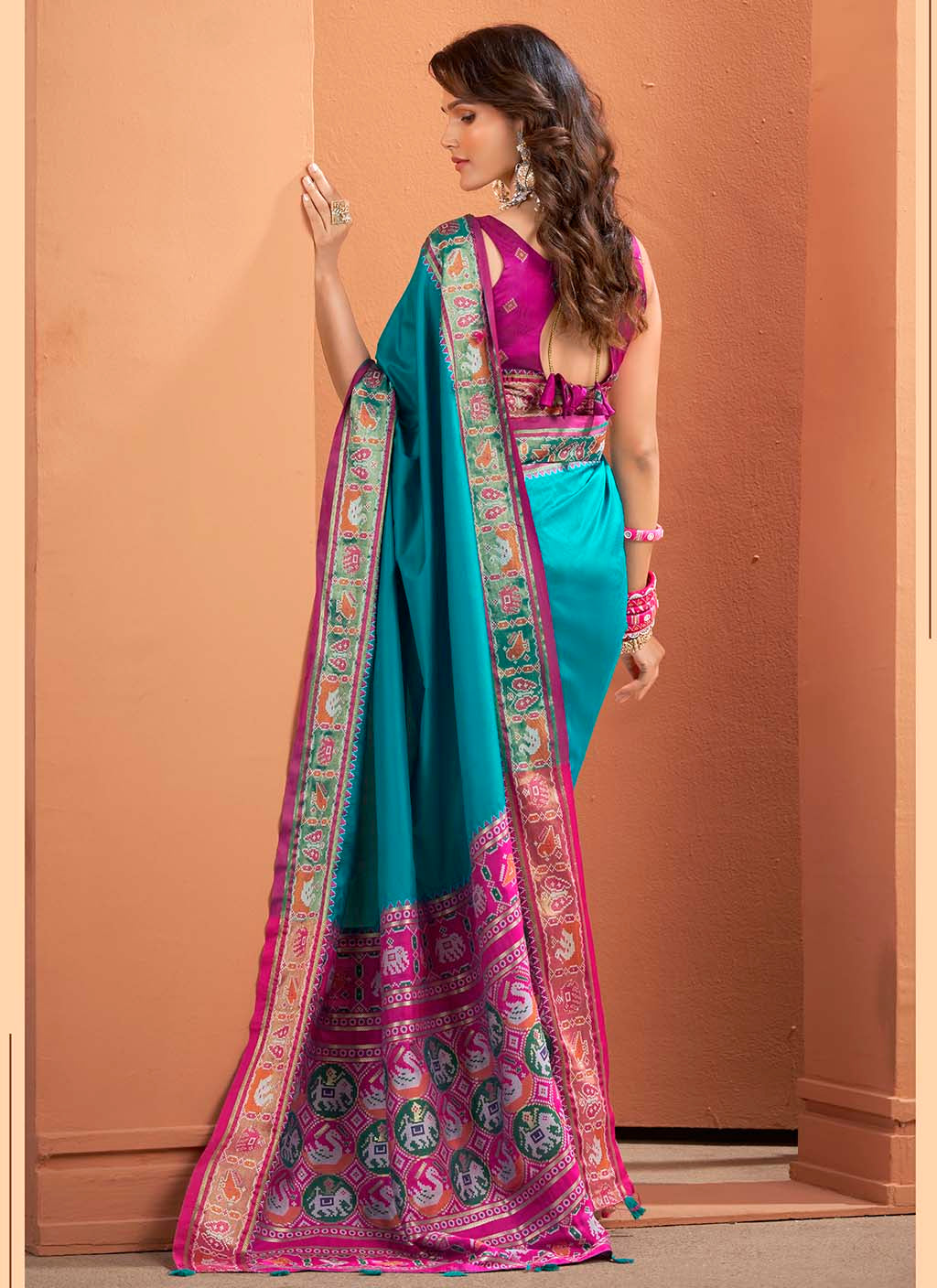 The Midnight Blue & Tangerine Heritage Patola Silk Saree