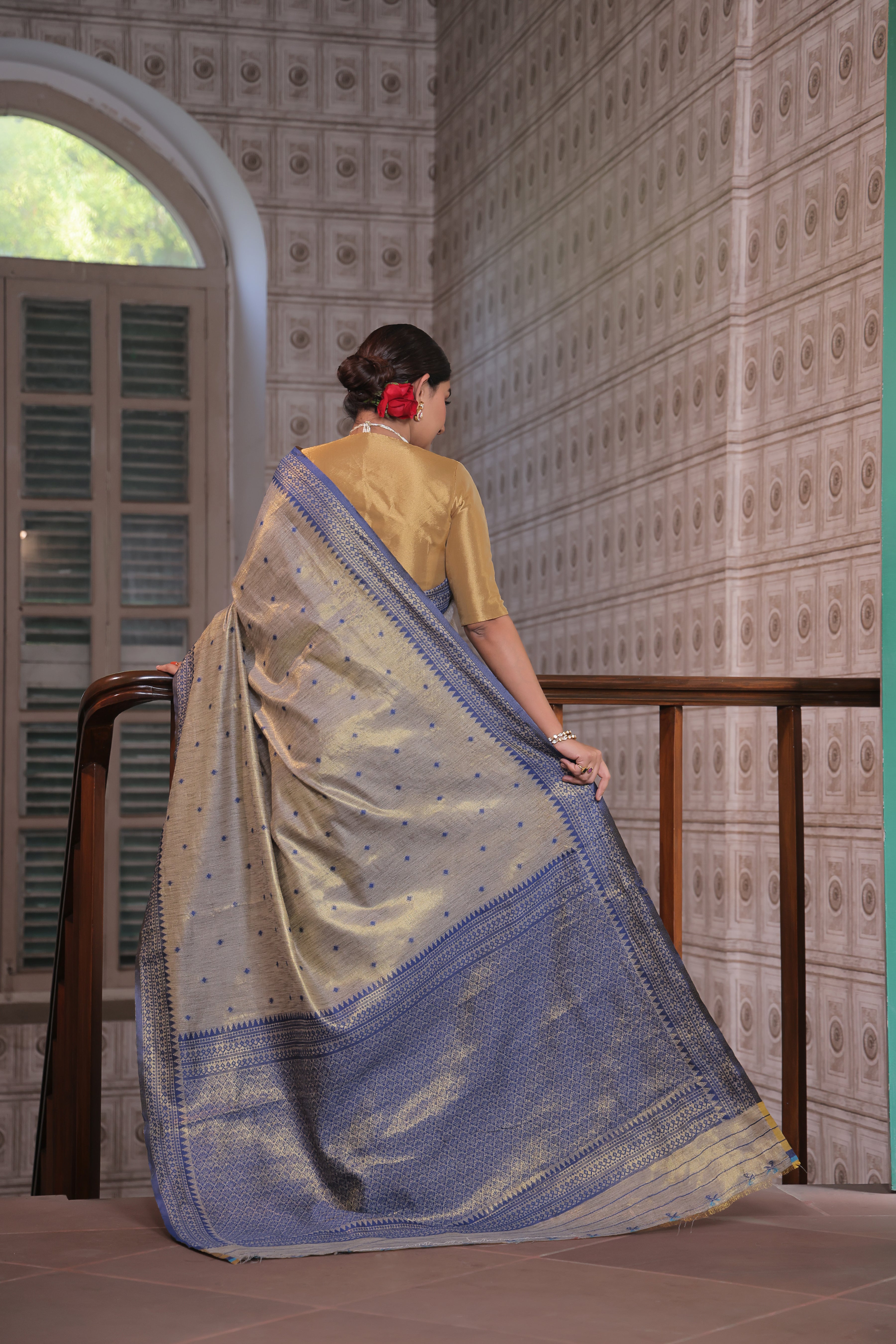 The Royal Blue Tussar Tissue Silk
