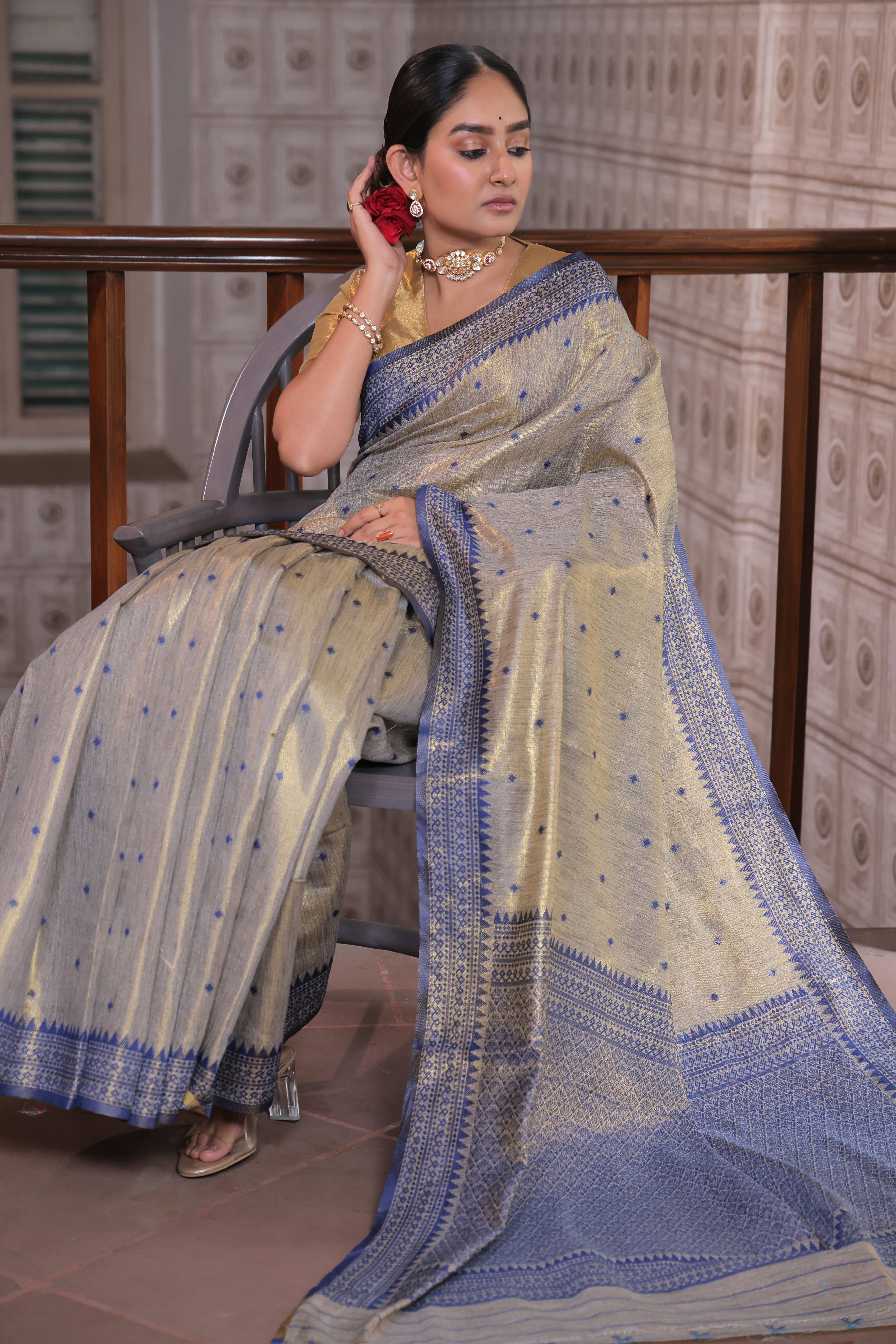 The Royal Blue Tussar Tissue Silk