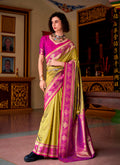 Dual-Tone Olive Silk Saree with Contrast Magenta Brocade Pallu