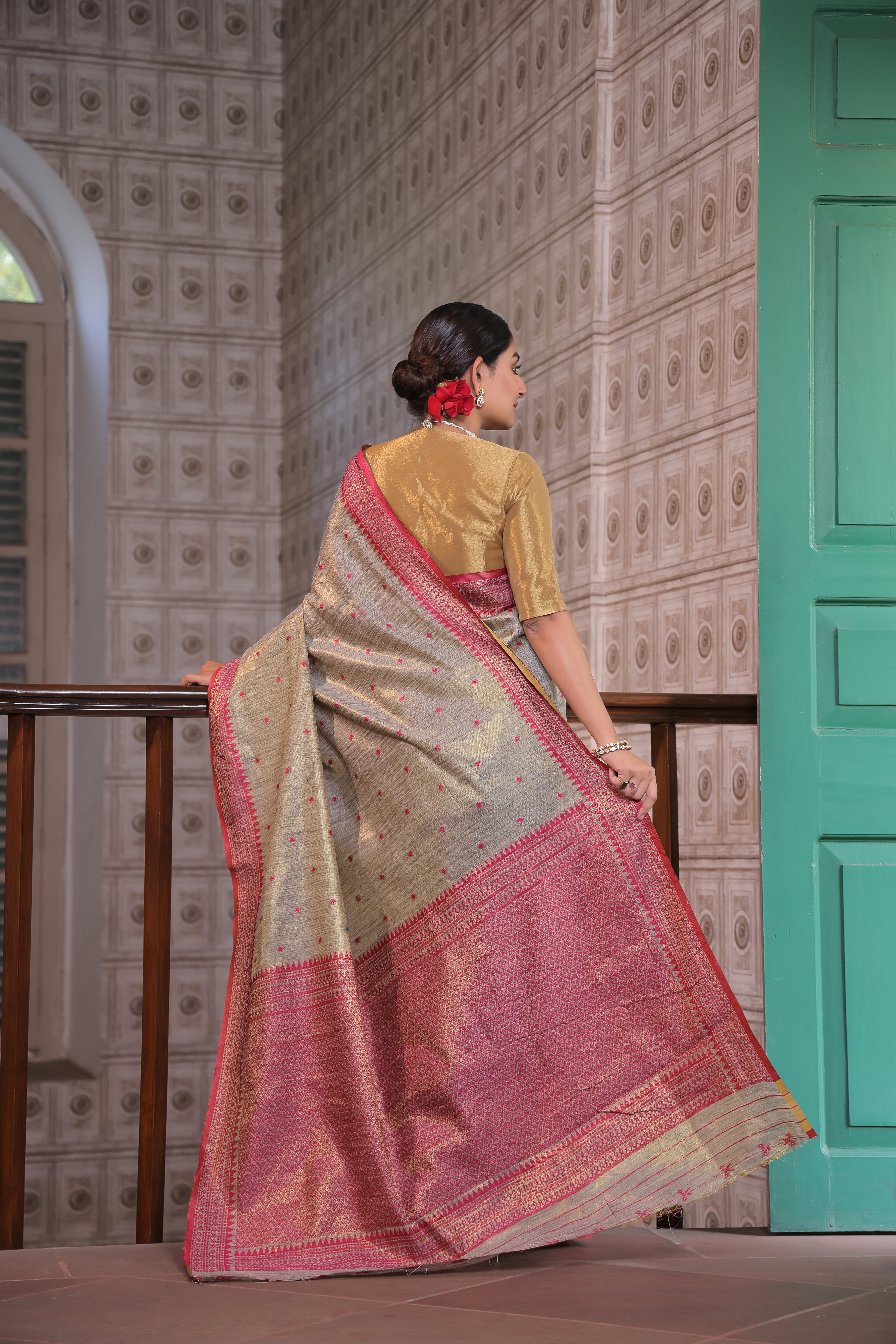 The Rani Pink Tussar Tissue Silk