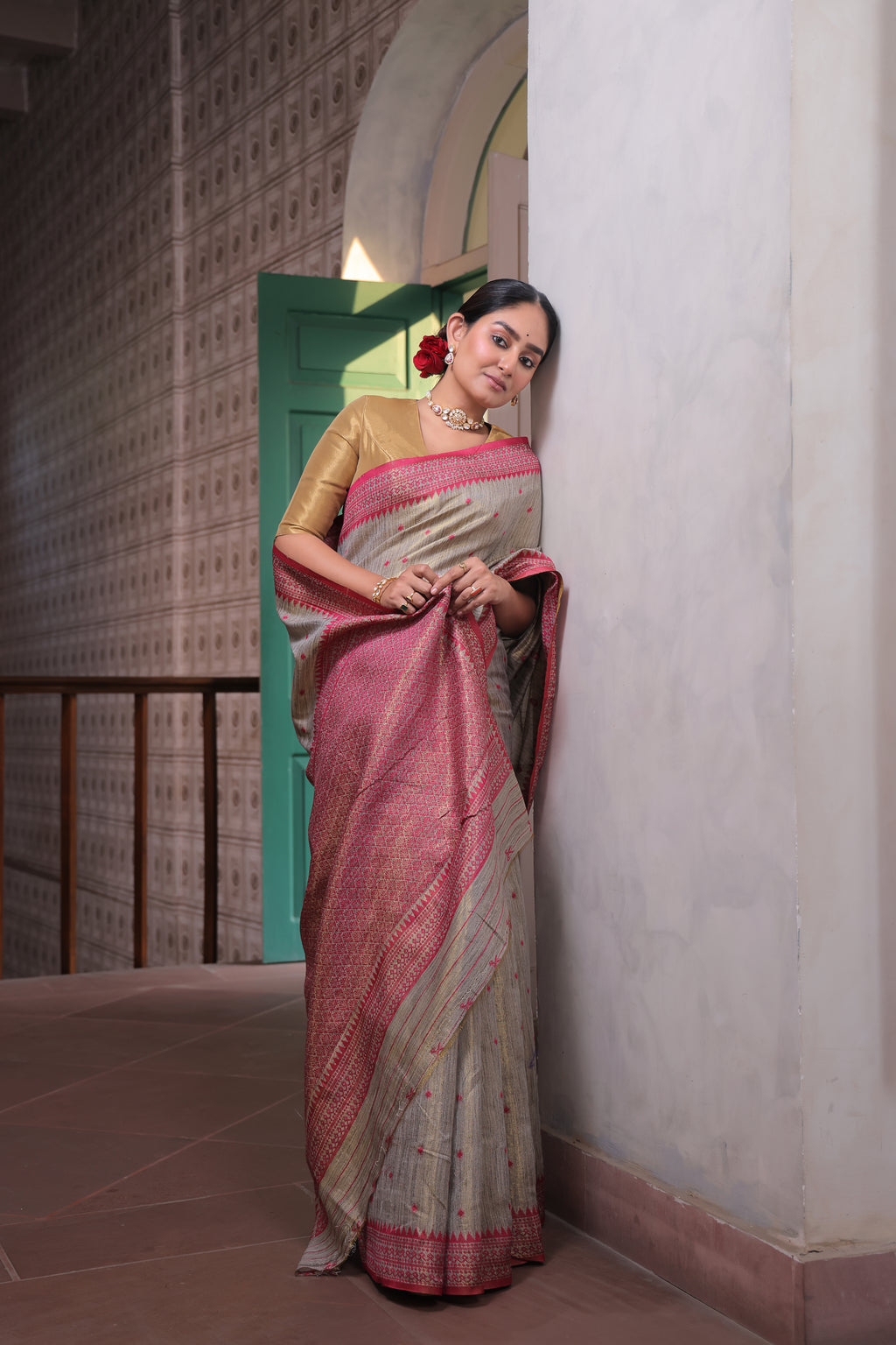 The Rani Pink Tussar Tissue Silk