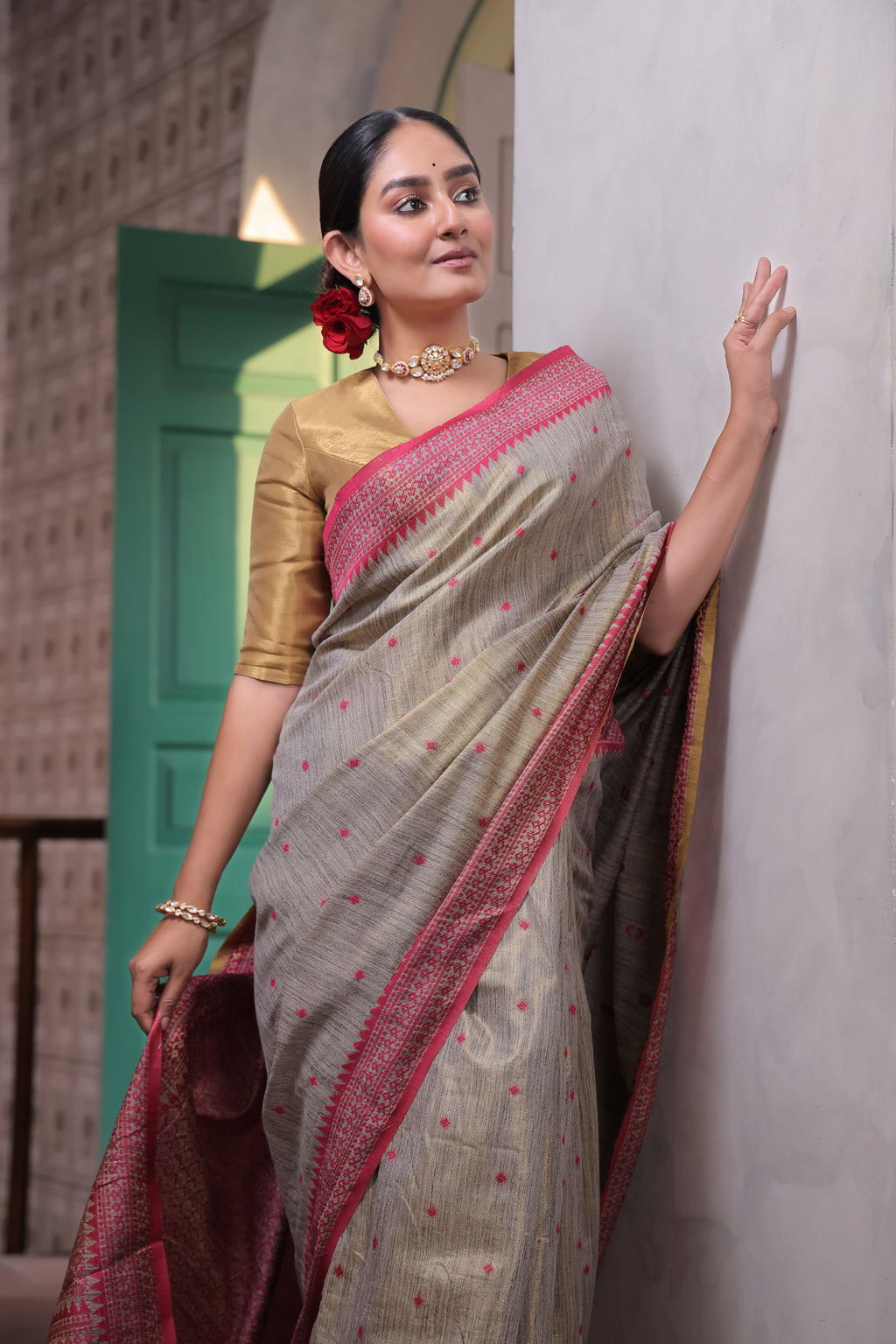 The Rani Pink Tussar Tissue Silk