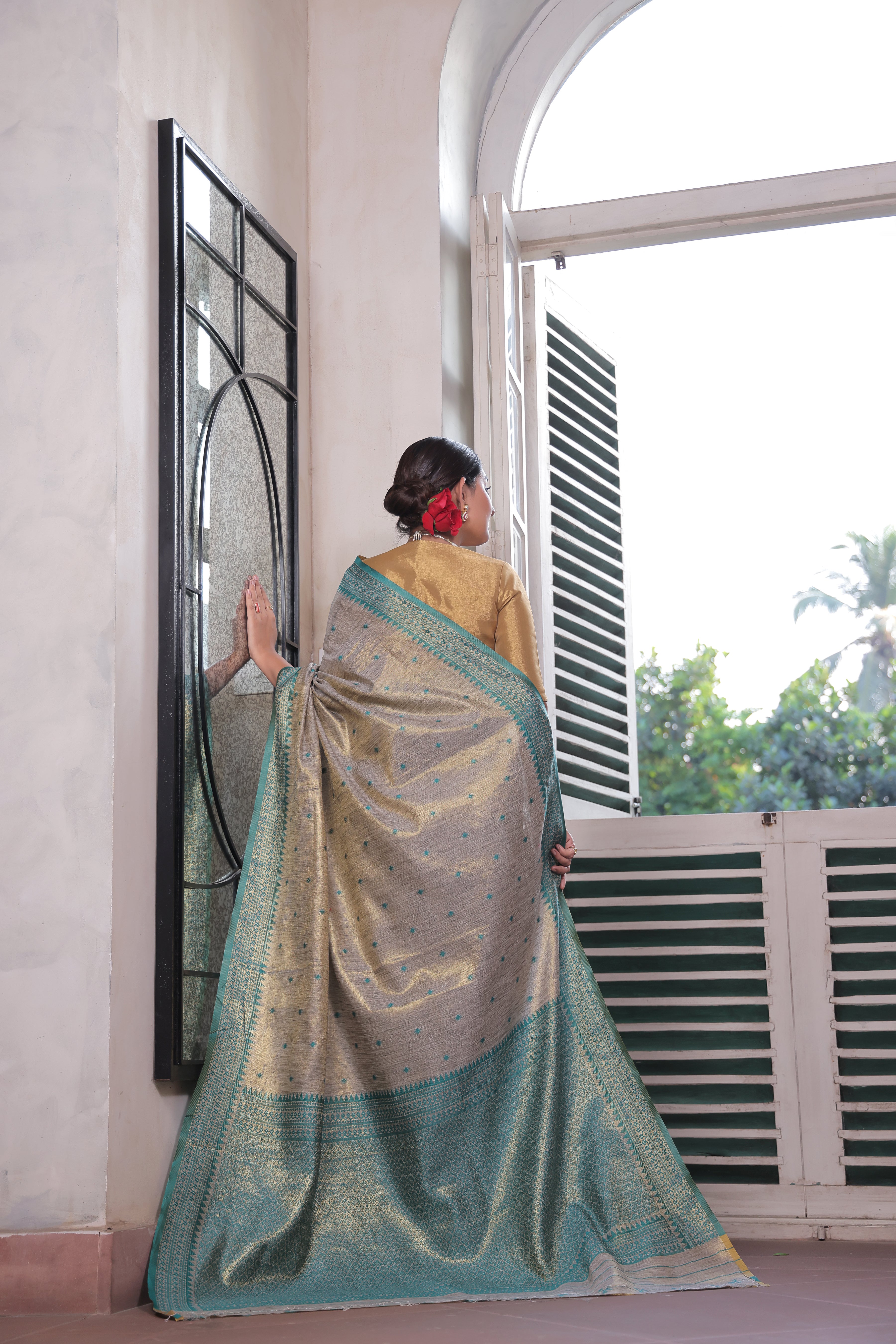 The Rama Green Tussar Tissue Silk
