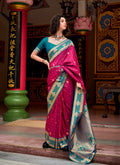 Duel-Tone Royal Mulberry & Peacock Teal Banarasi Silk Saree