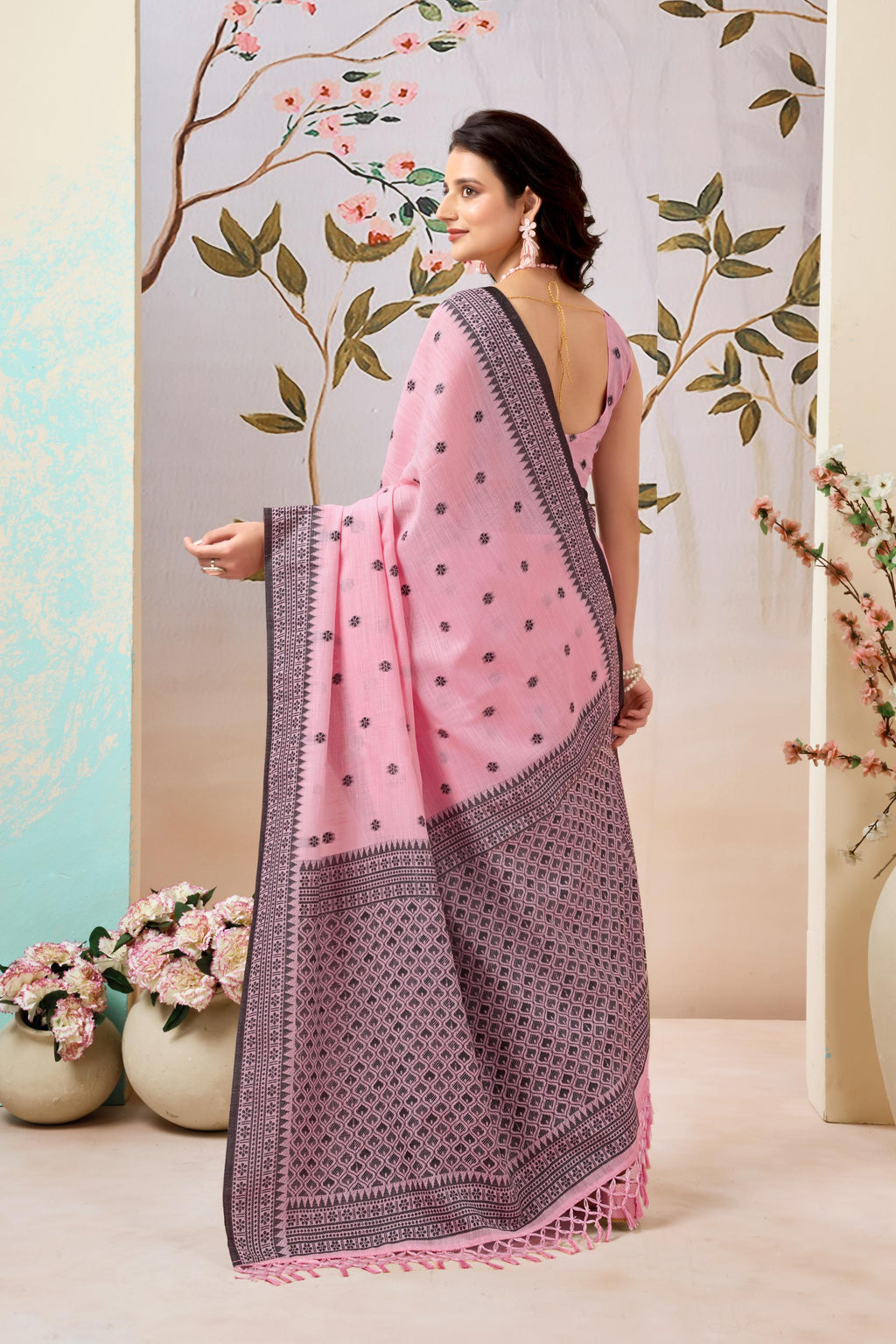 Blush Pink Linen Tissue Saree
