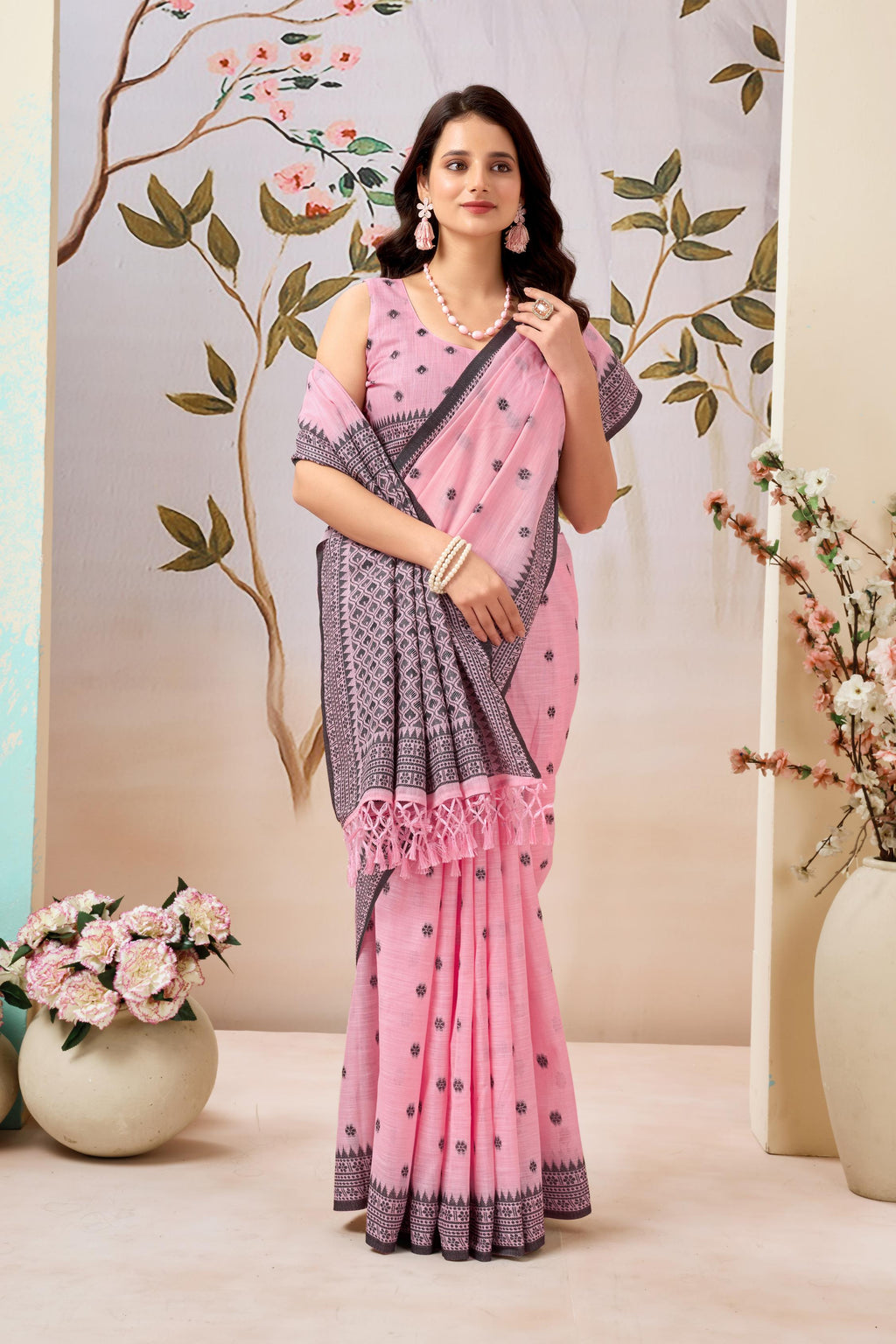 Blush Pink Linen Tissue Saree