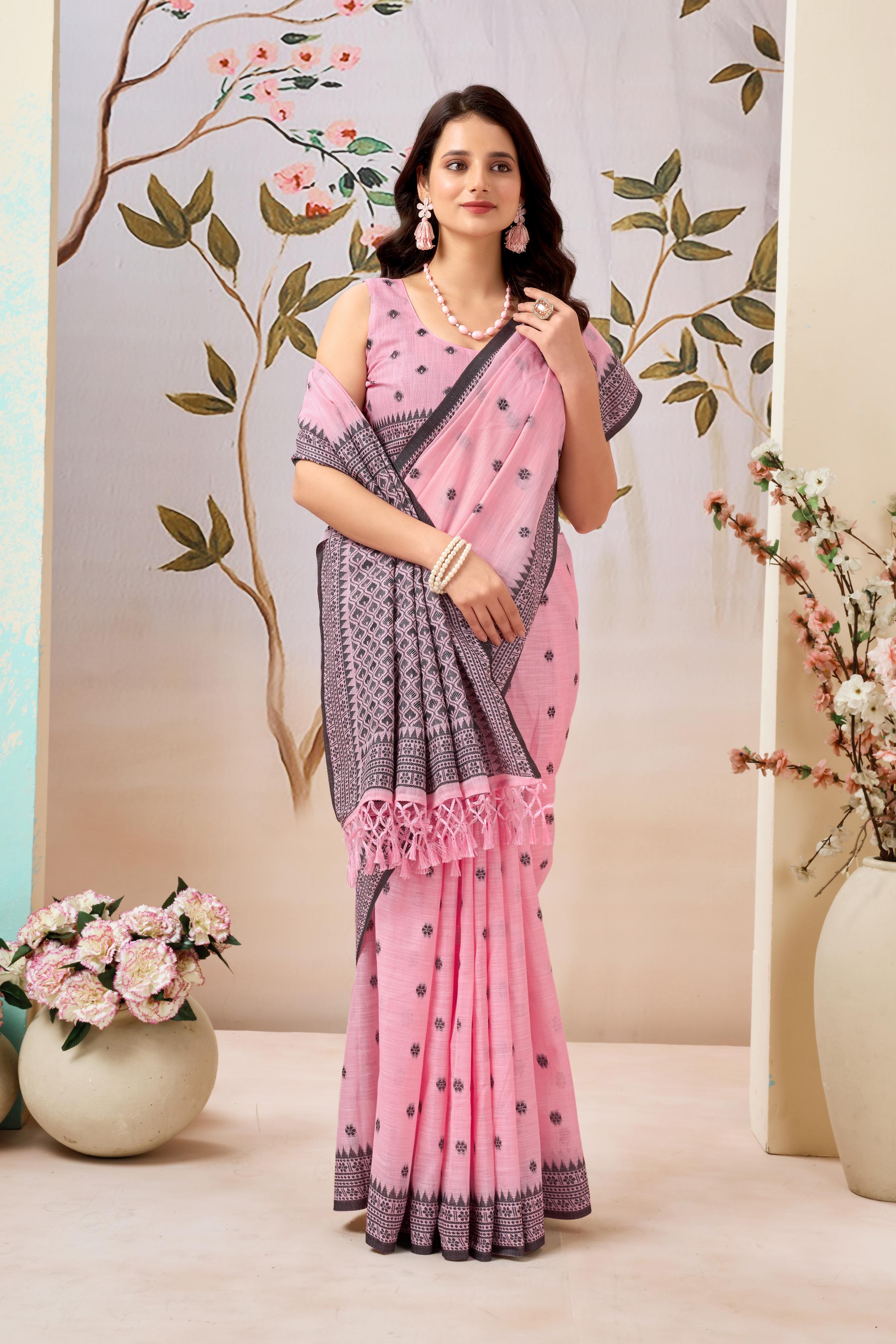Blush Pink Linen Tissue Saree