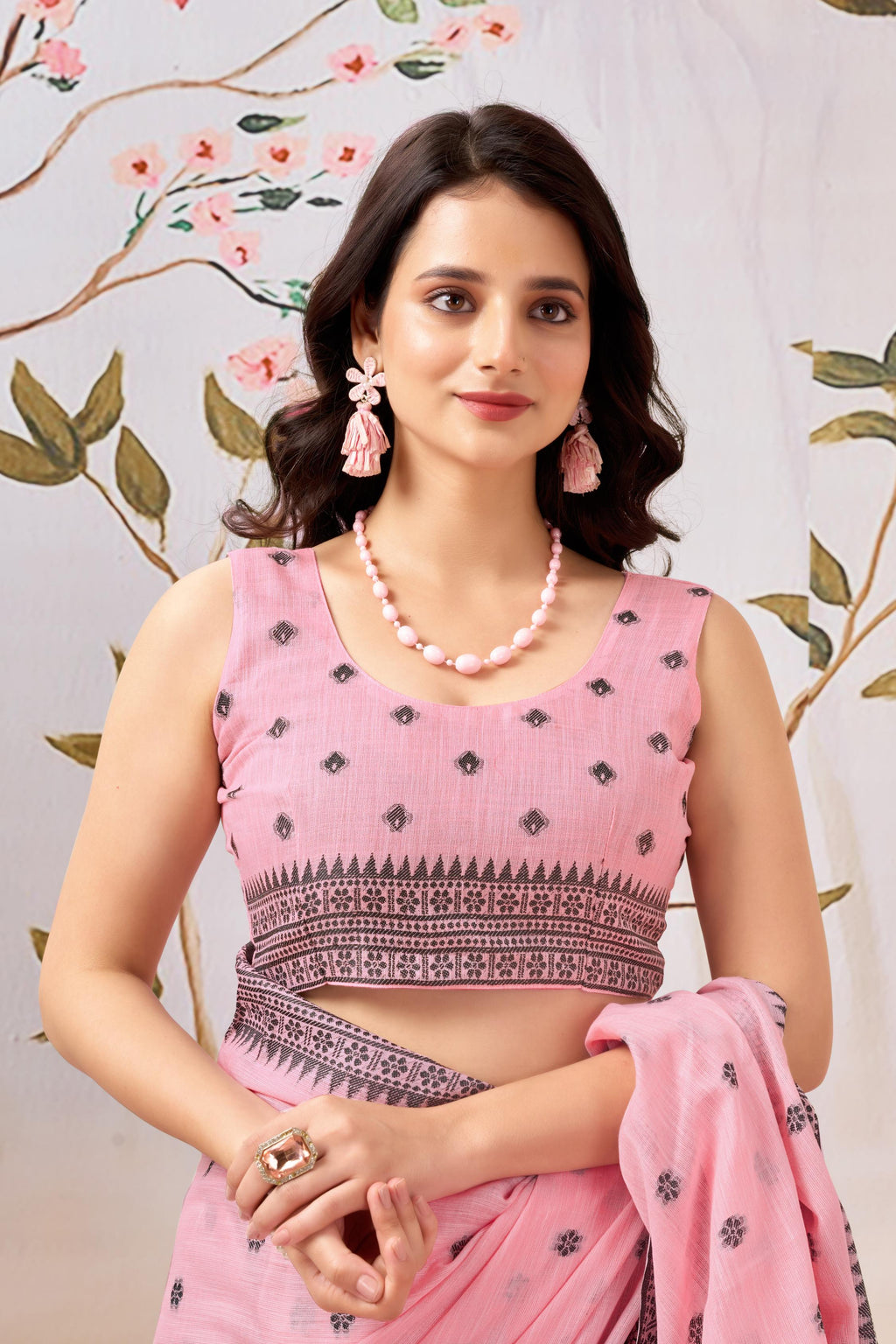 Blush Pink Linen Tissue Saree