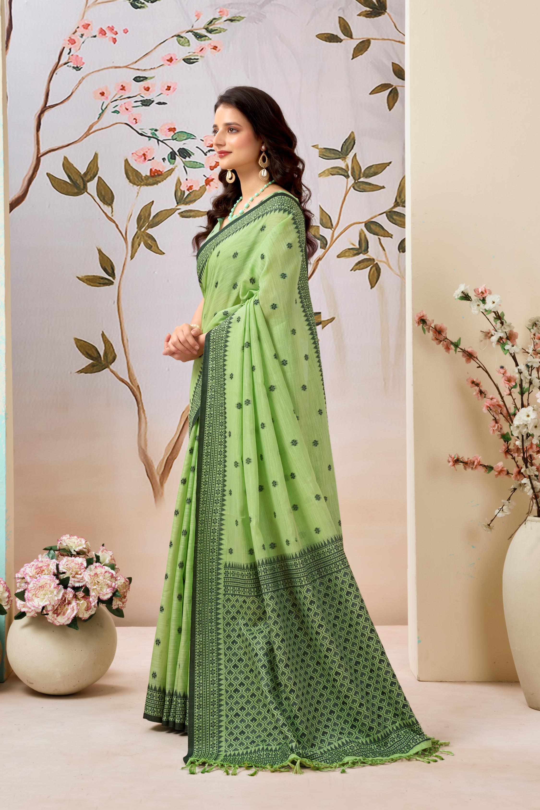 Meadow Green Linen Tissue Saree