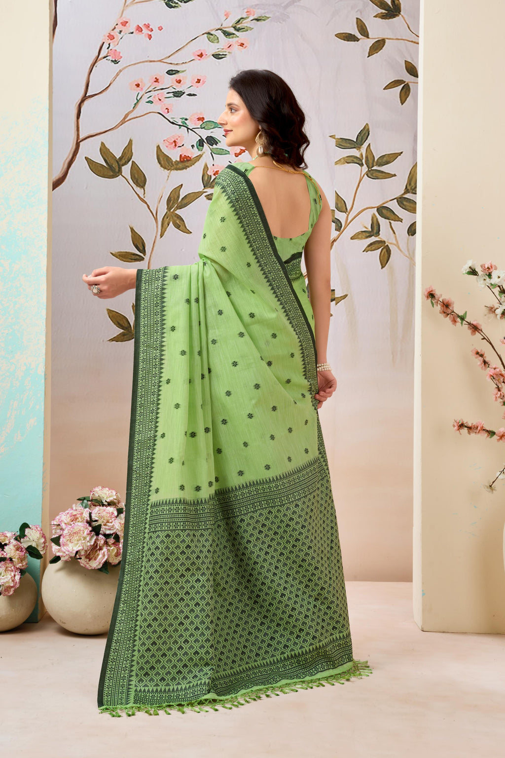 Meadow Green Linen Tissue Saree