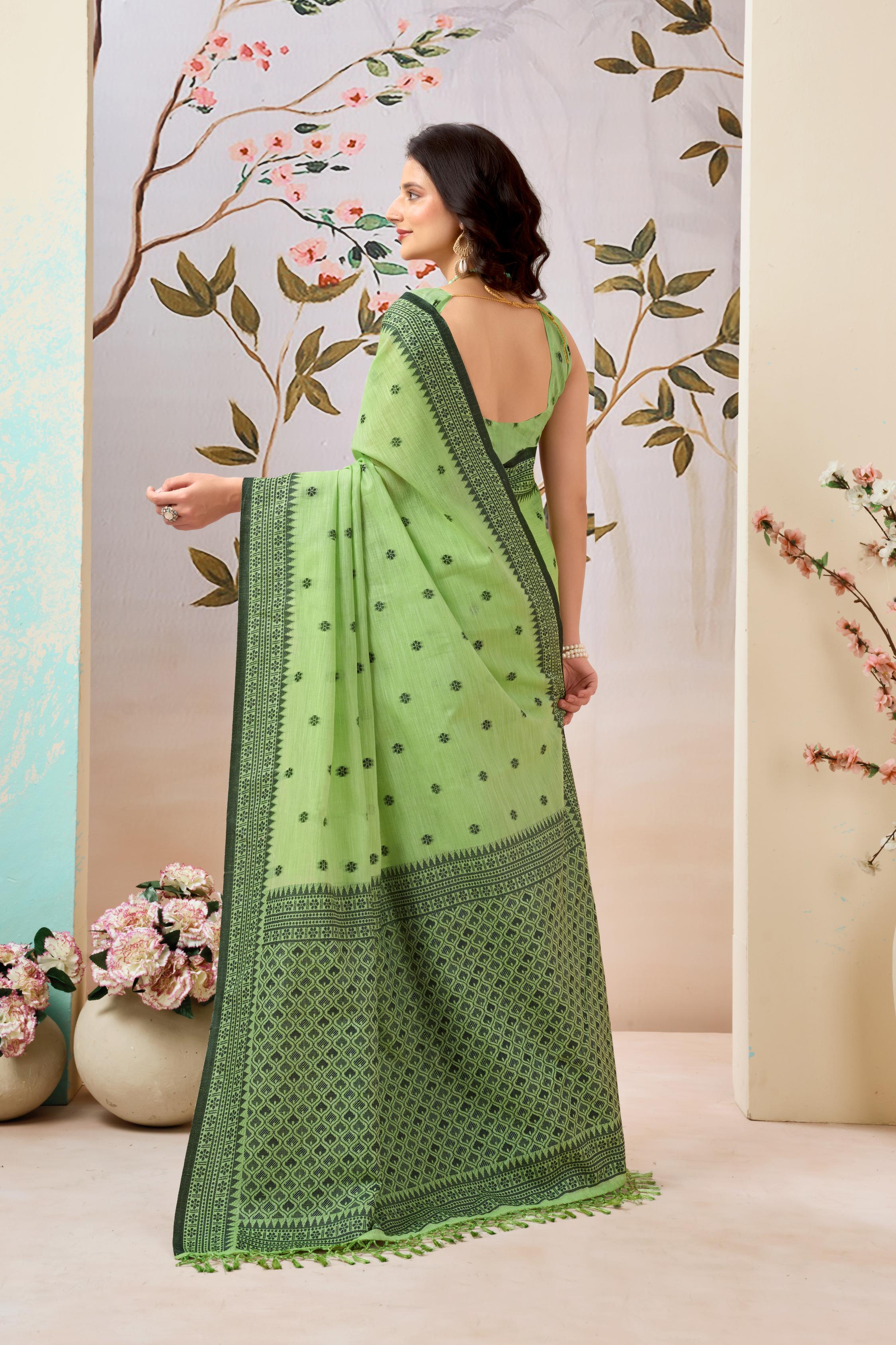 Meadow Green Linen Tissue Saree