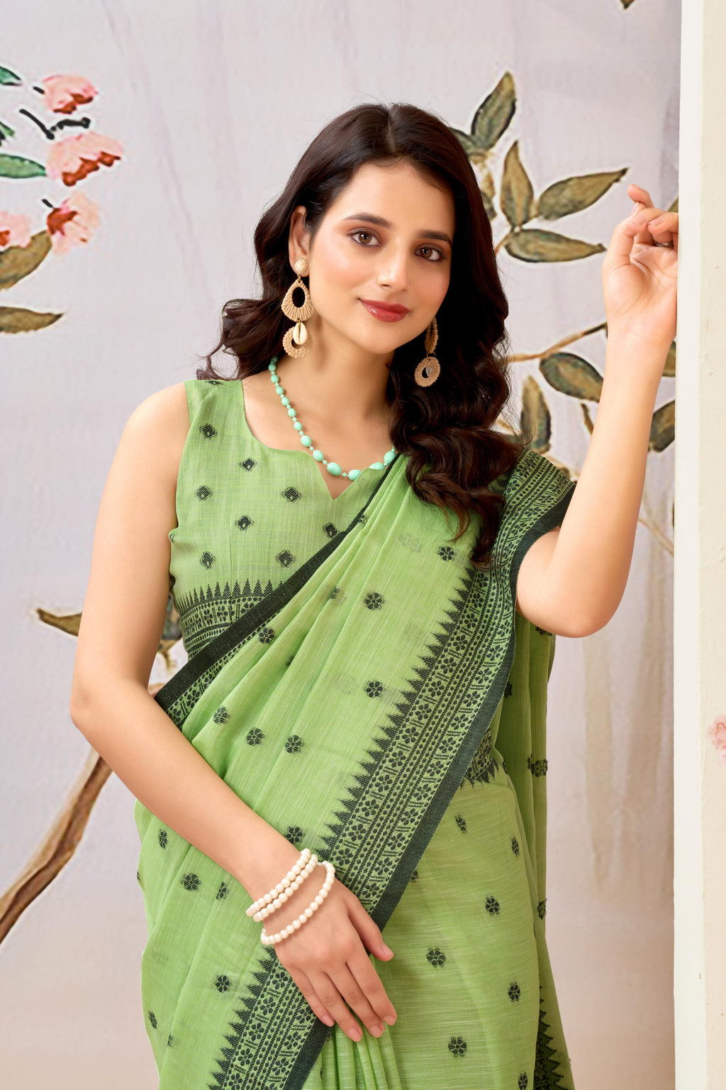 Meadow Green Linen Tissue Saree