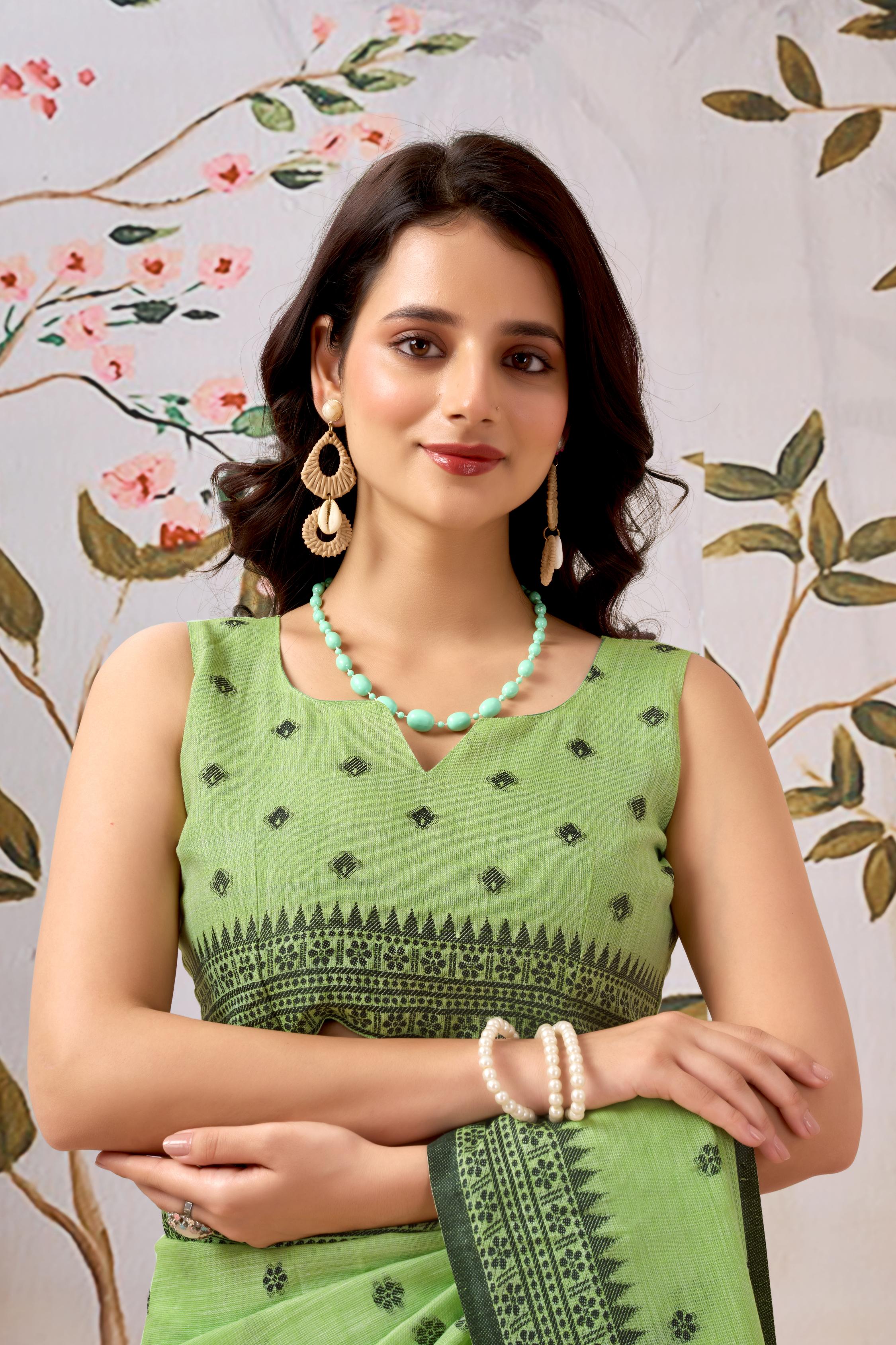 Meadow Green Linen Tissue Saree