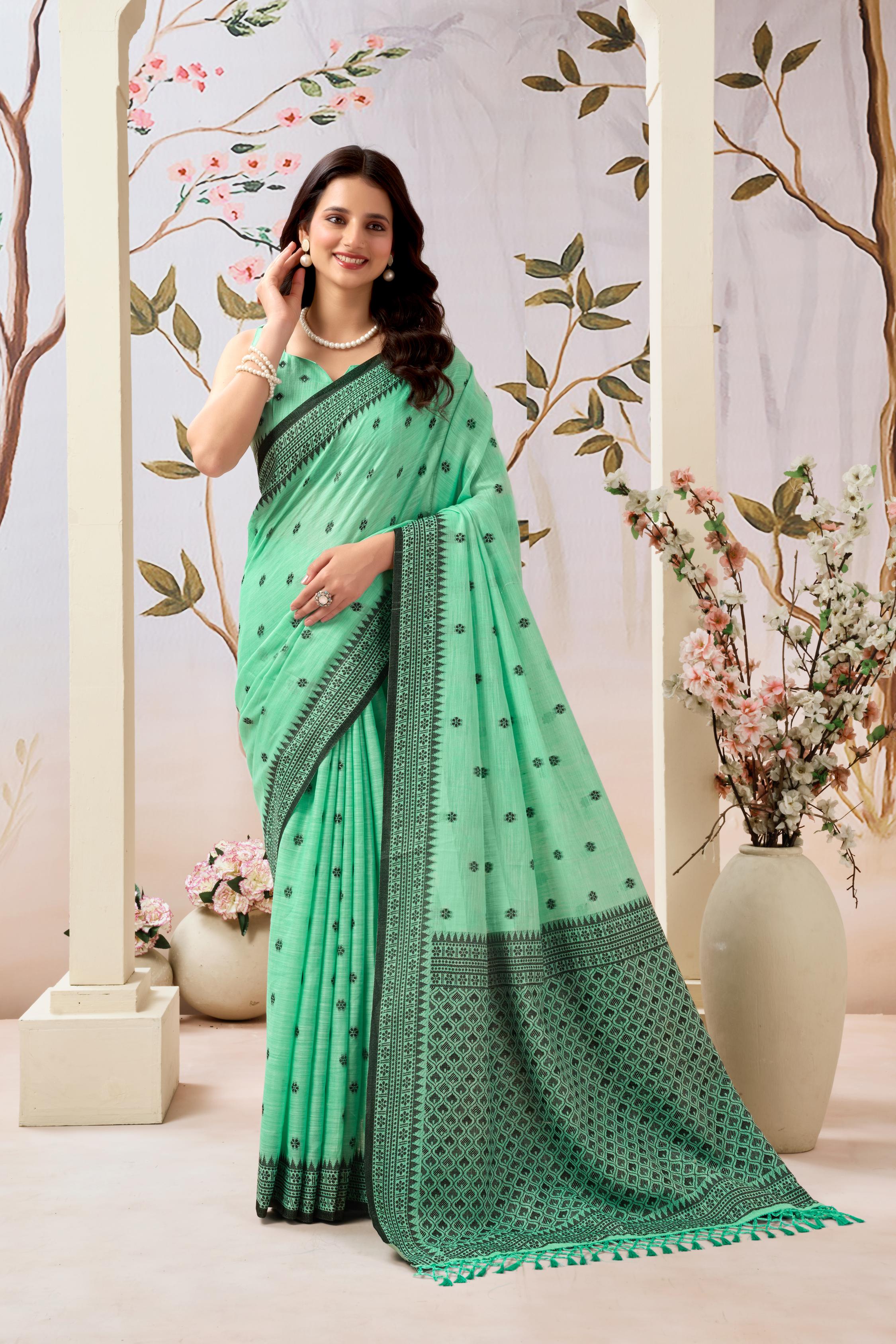Aqua Mint Linen Tissue Saree