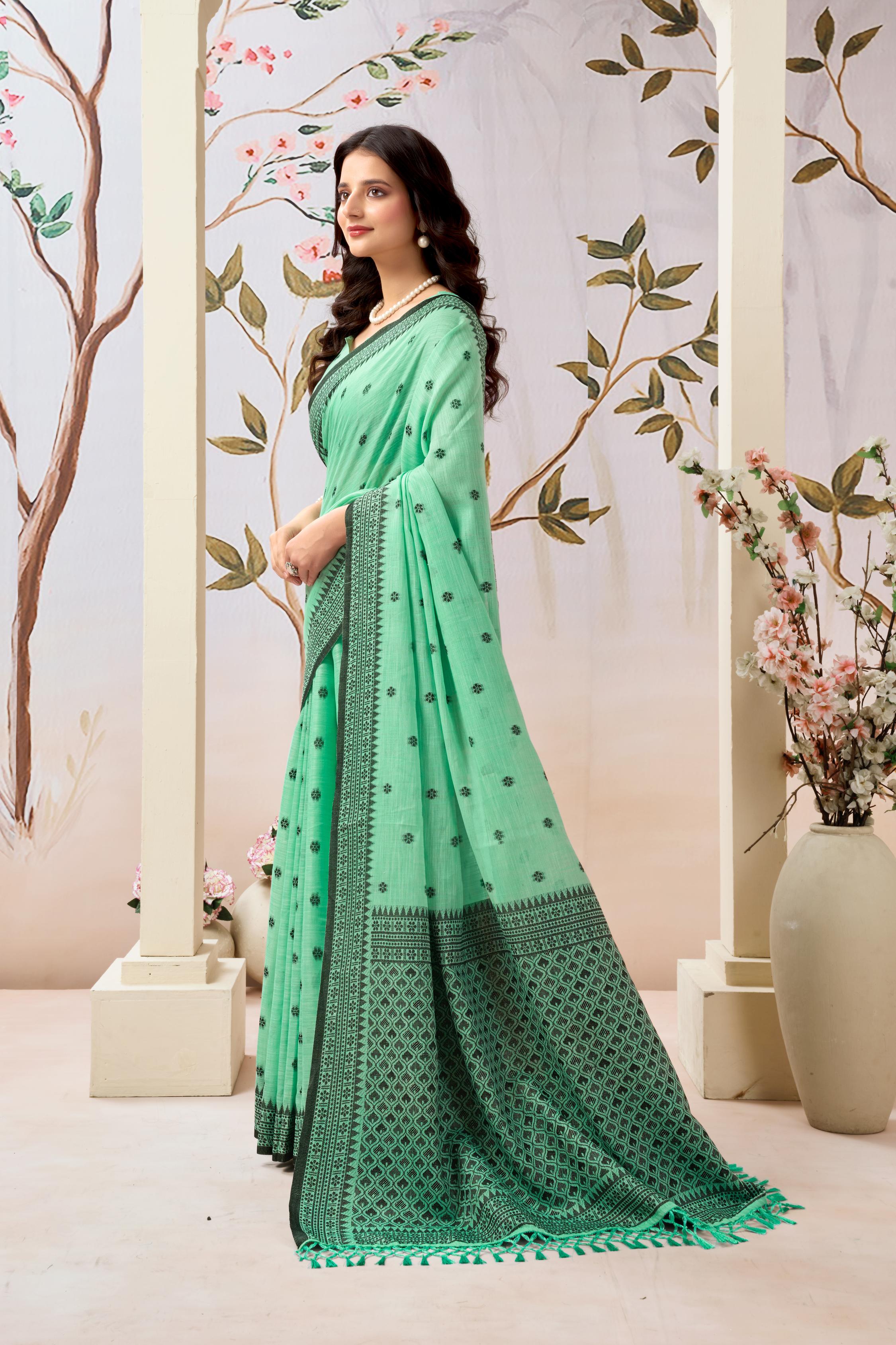 Aqua Mint Linen Tissue Saree