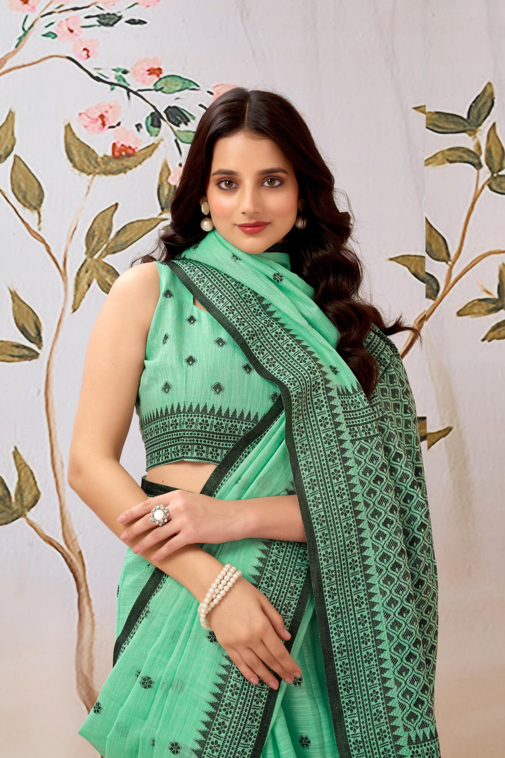 Aqua Mint Linen Tissue Saree