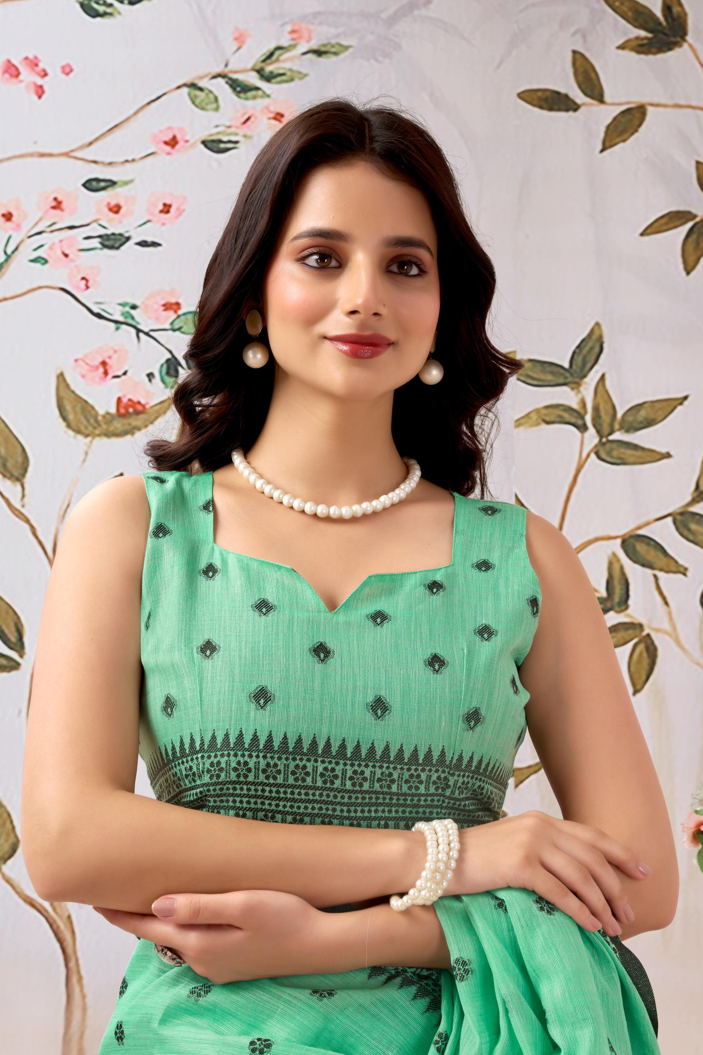 Aqua Mint Linen Tissue Saree