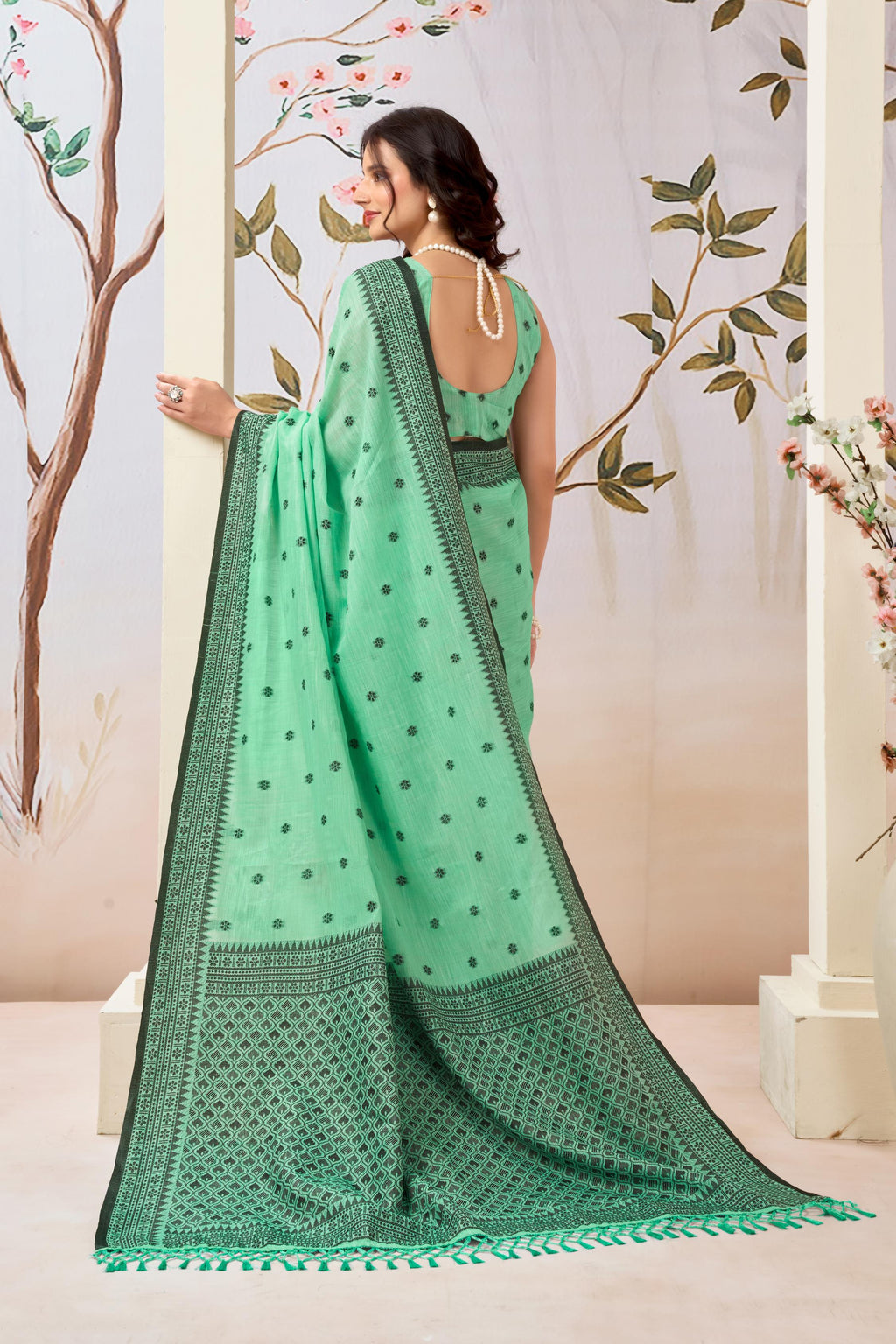 Aqua Mint Linen Tissue Saree