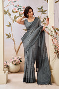 Smoky Grey Linen Tissue Saree