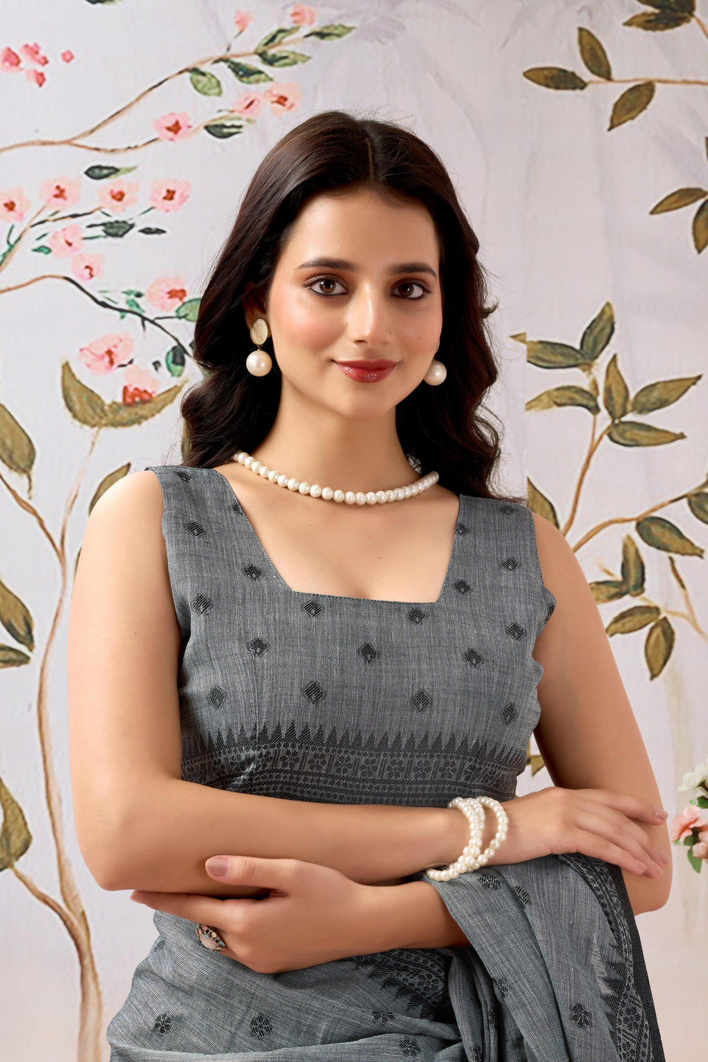 Smoky Grey Linen Tissue Saree