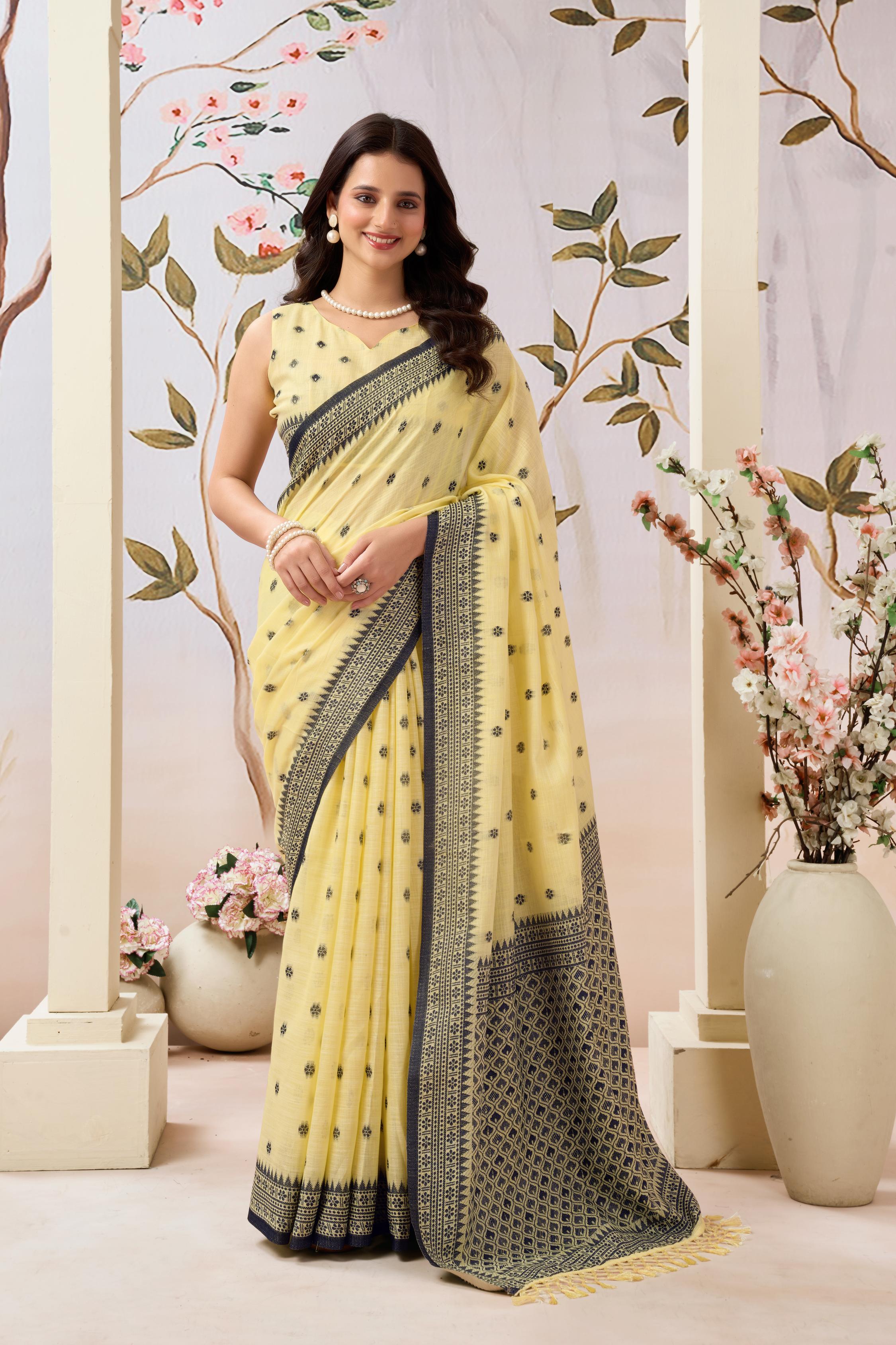Buttercup Yellow Linen Tissue Saree