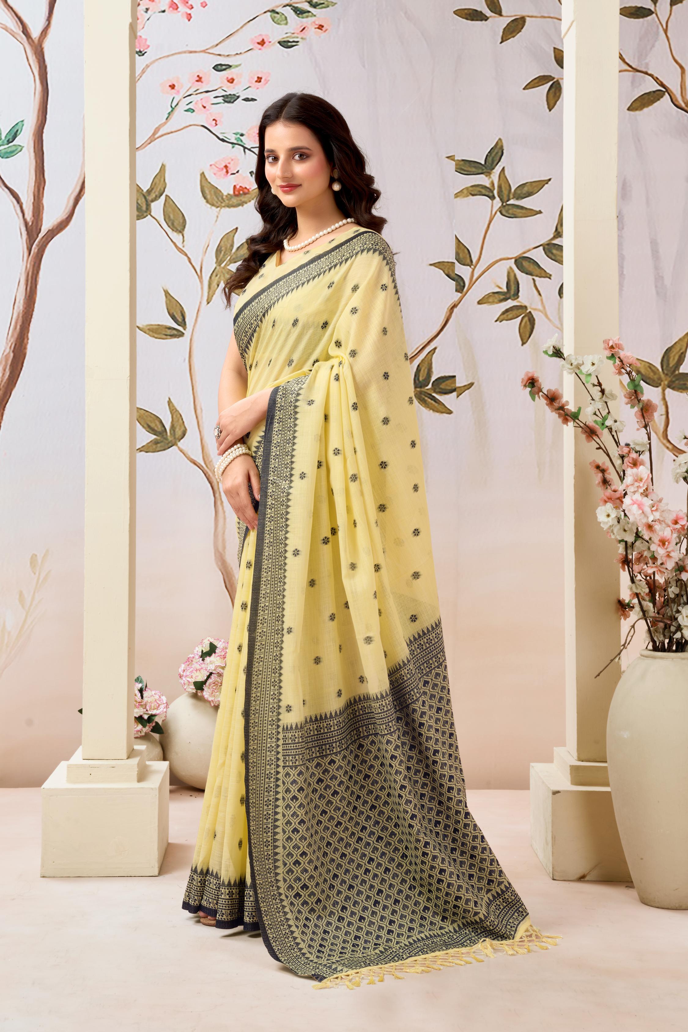 Buttercup Yellow Linen Tissue Saree
