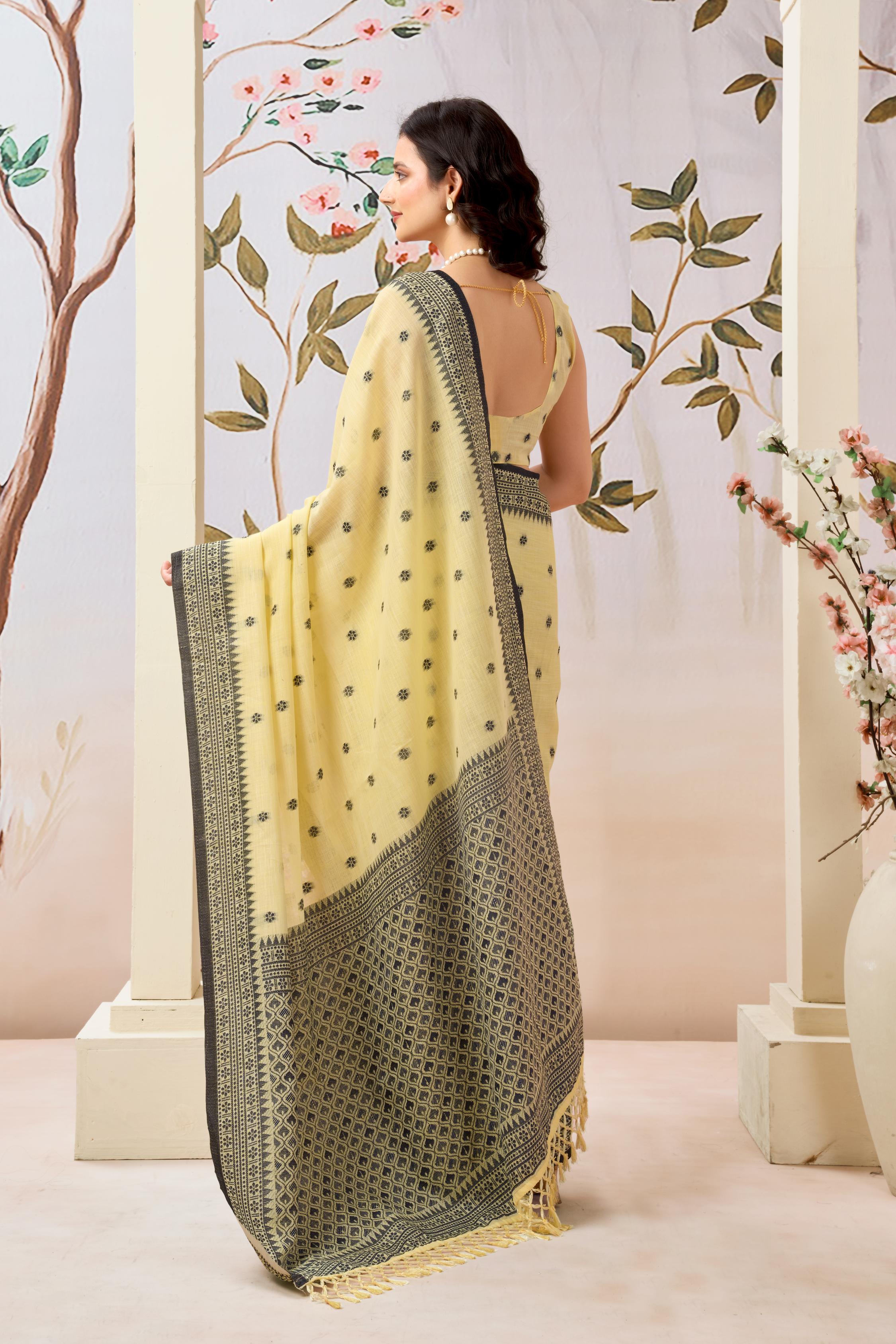 Buttercup Yellow Linen Tissue Saree