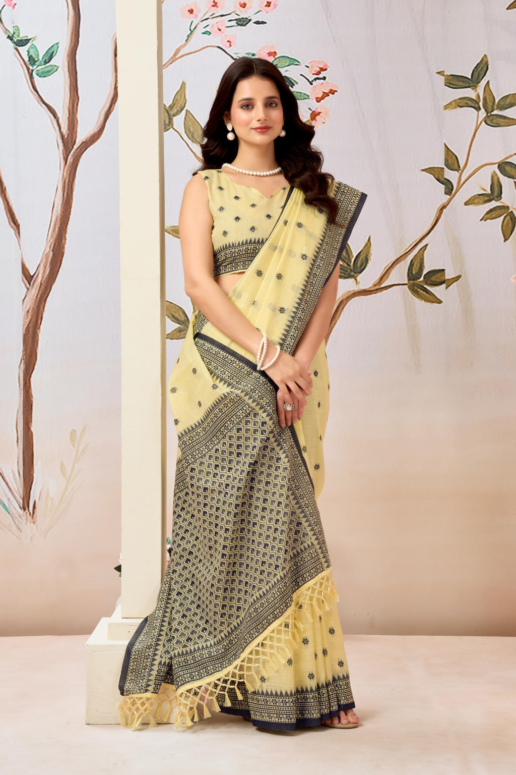 Buttercup Yellow Linen Tissue Saree