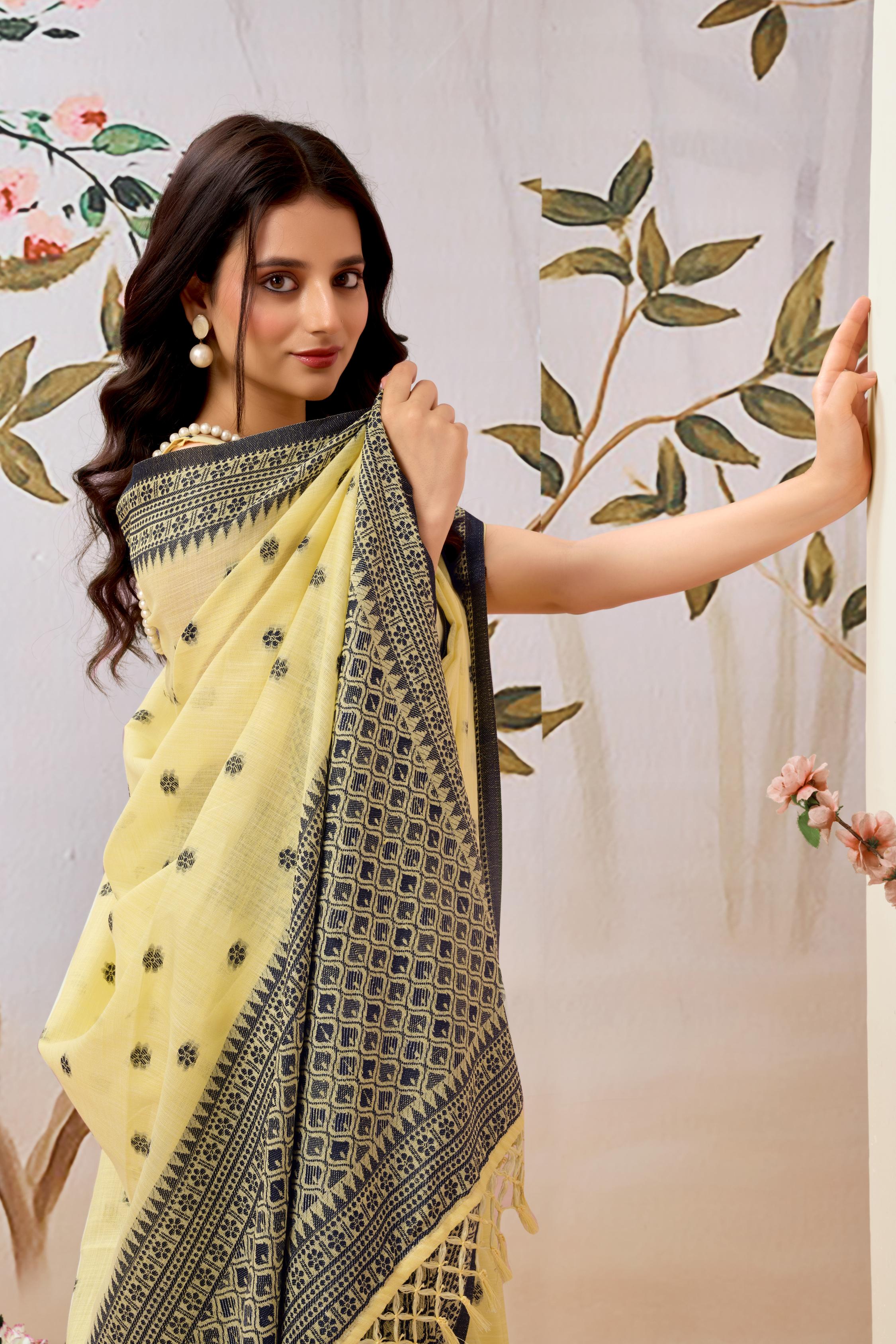 Buttercup Yellow Linen Tissue Saree