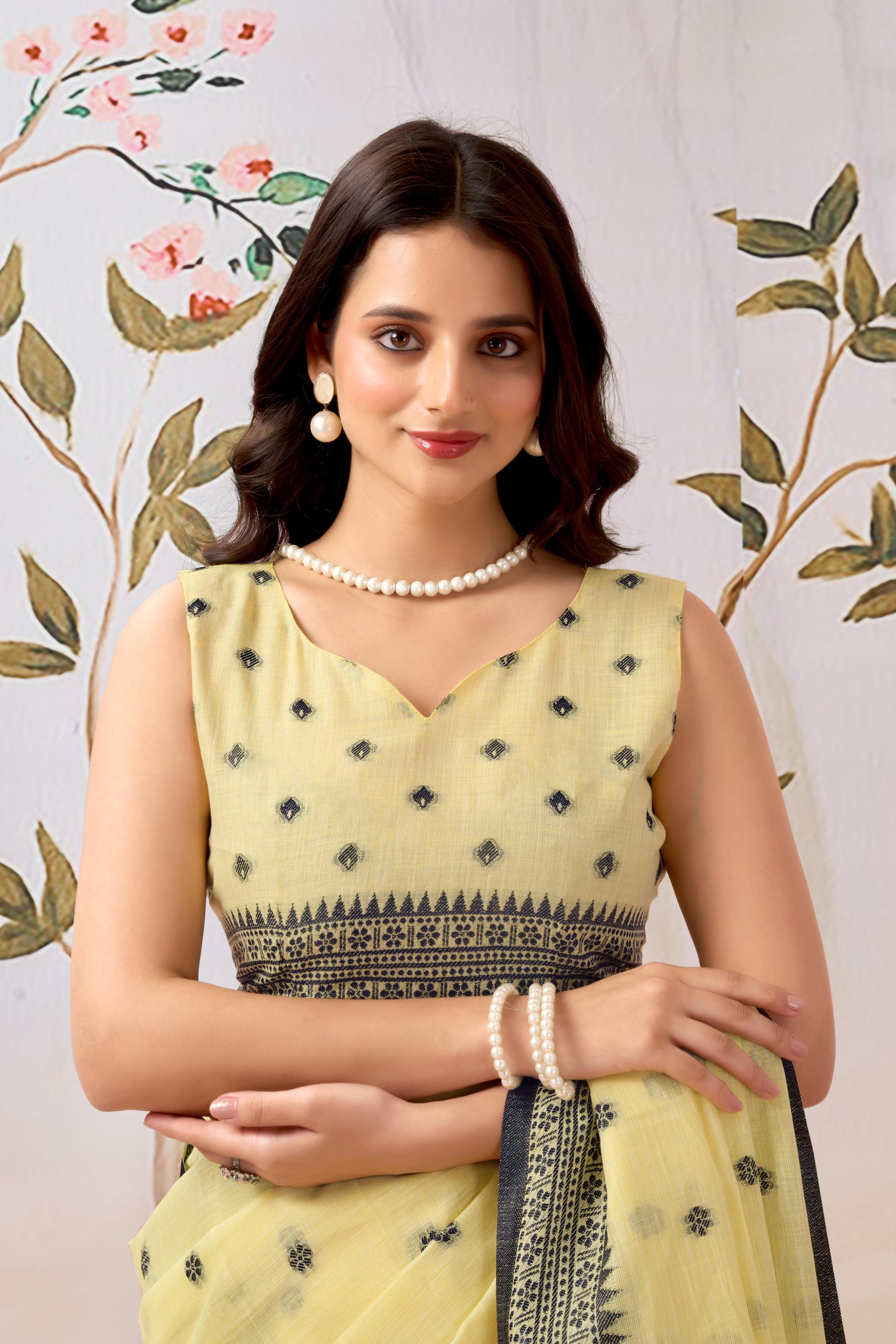 Buttercup Yellow Linen Tissue Saree