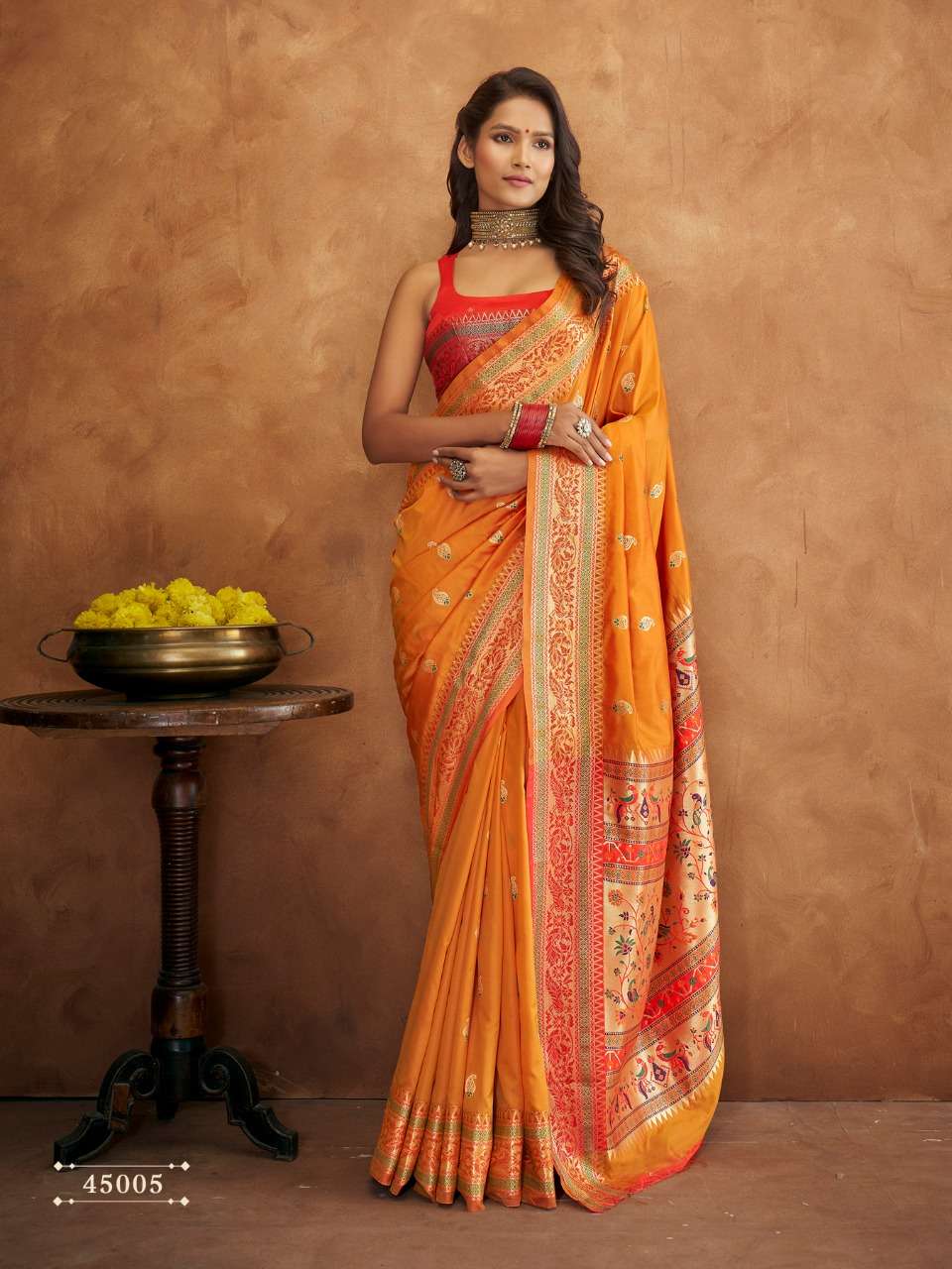 The Marigold Orange Banarasi Soft Silk