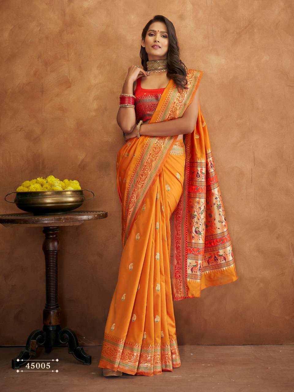 The Marigold Orange Banarasi Soft Silk