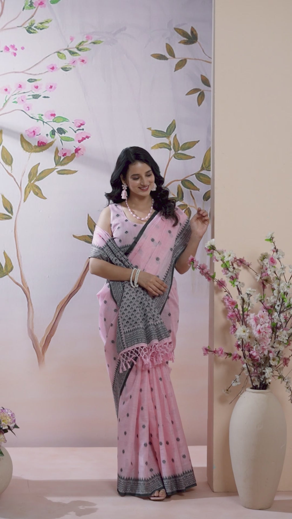 Blush Pink Linen Tissue Saree