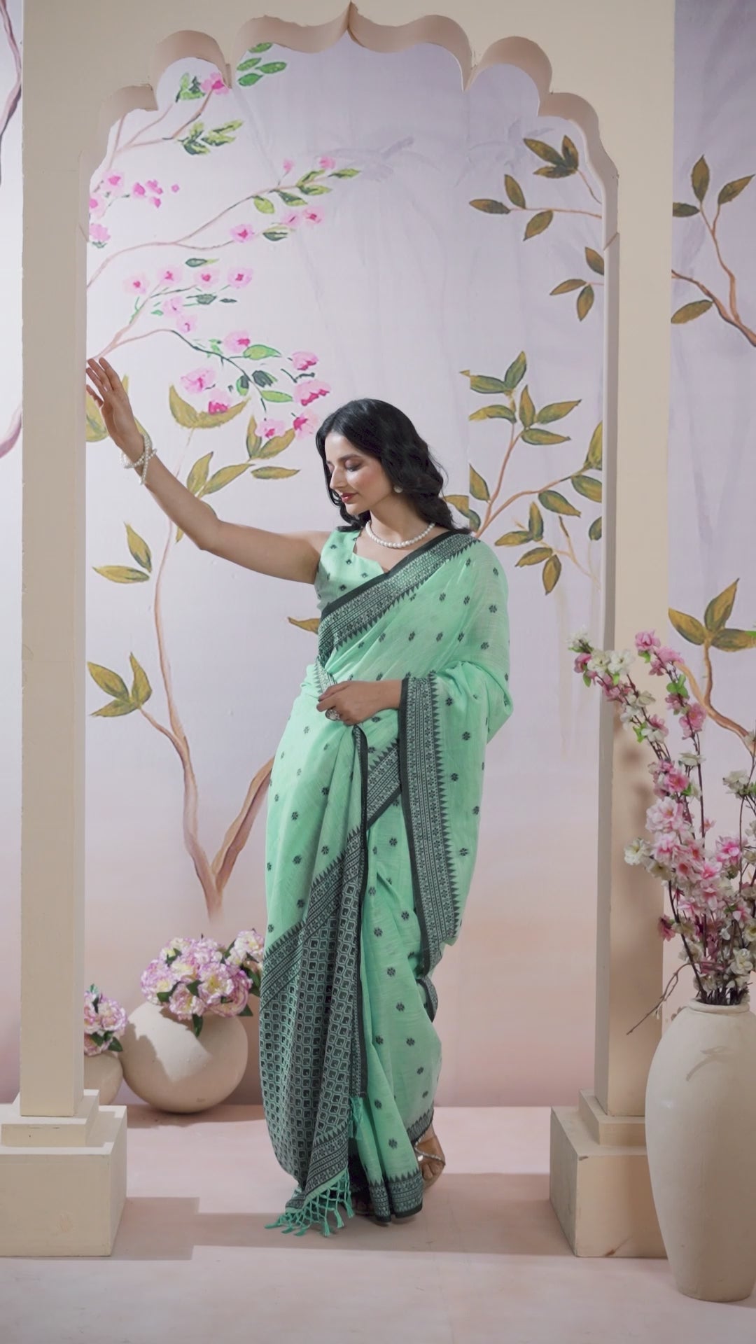 Aqua Mint Linen Tissue Saree