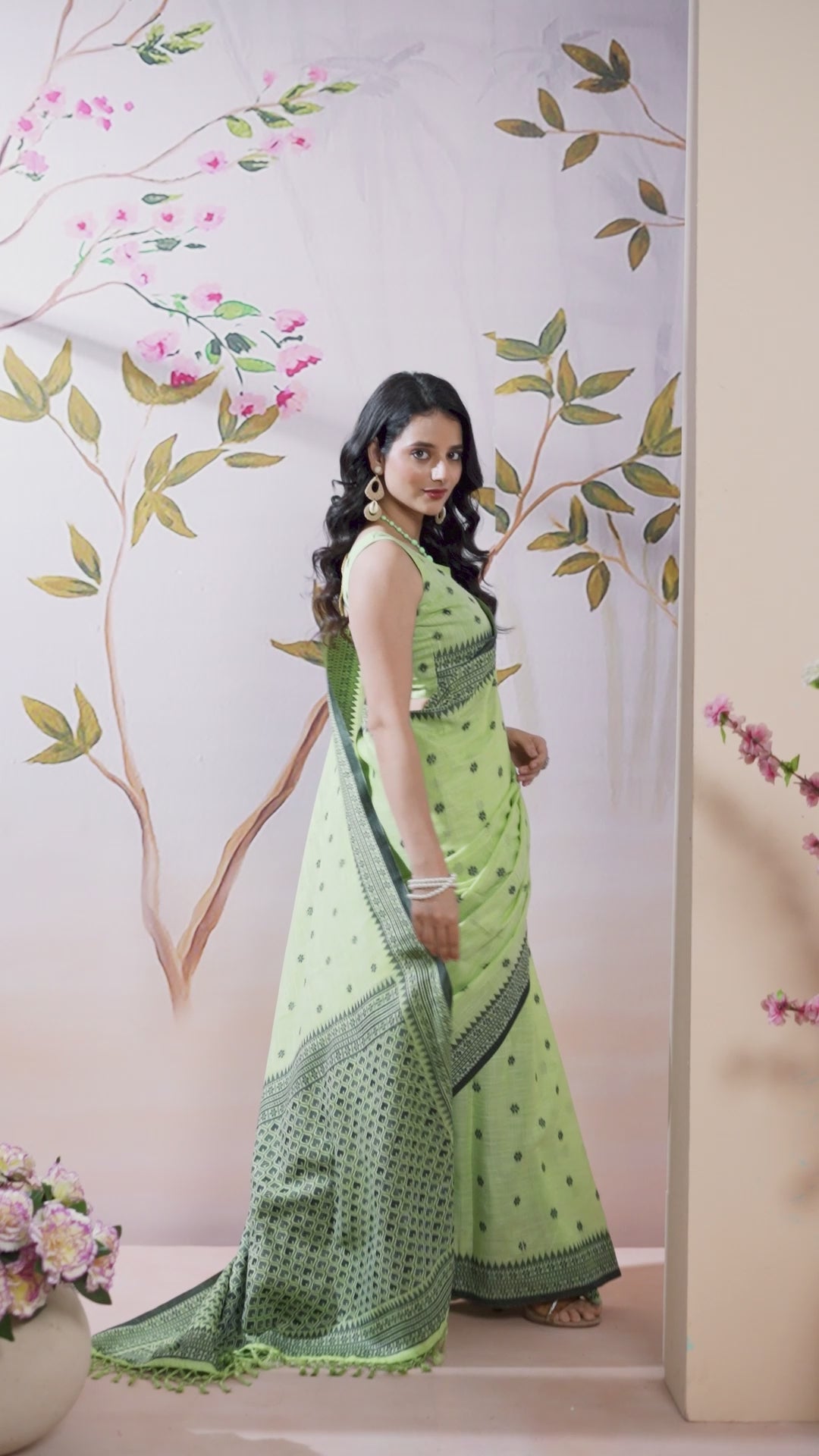 Meadow Green Linen Tissue Saree
